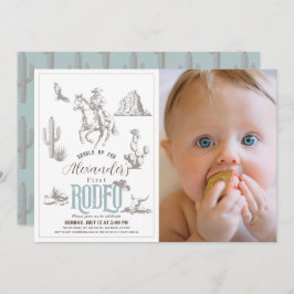 First Rodeo Cowboy Western Blue誕生日の写真 招待状