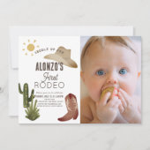 First Rodeo Cowboy Western Photo 1st誕生日 招待状 (正面)