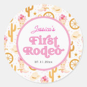 First Rodeo Cowgirl Pink 1st Birthday Party ラウンドシール (正面)