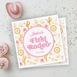 First Rodeo Cowgirl Pink 1st Birthday Party Napkin スタンダードカクテルナプキン
