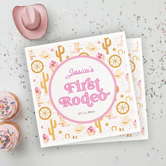 First Rodeo Cowgirl Pink 1st Birthday Party Napkin スタンダードカクテルナプキン