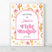 First Rodeo Cowgirl Pink 1st Birthday Welcome ポスター