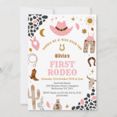 First Rodeo Cowgirl Pink Western 1st Birthday 招待状 (正面)