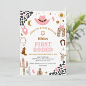 First Rodeo Cowgirl Pink Western 1st Birthday 招待状 (スタンド正面)