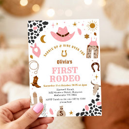 First Rodeo Cowgirl Pink Western 1st Birthday 招待状
