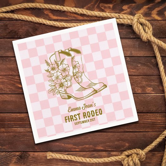 First Rodeo Floral Cowboy Boots 1st Birthday スタンダードカクテルナプキン