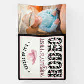 First Rodeo Pink写真パーソナライズされた第1誕生日 横断幕 (縦)