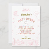 First Rodeo Pink Cowgirl 1st Birthday Thank You サンキューカード (正面)