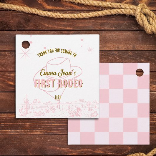First Rodeo Pink Cowgirl 1st Birthday Thank You フェイバータグ