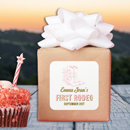First Rodeo Pink Cowgirl Boots 1st Birthday スクエアシール
