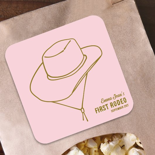 First Rodeo Pink Cowgirl Hat 1st Birthday Sticker スクエアシール