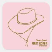 First Rodeo Pink Cowgirl Hat 1st Birthday Sticker スクエアシール (正面)