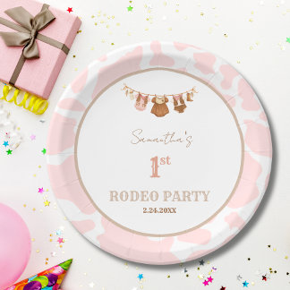 First Rodeo Pink Cowgirl Western Birthday ペーパープレート