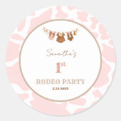 First Rodeo Pink Cowgirl Western Birthday ラウンドシール (正面)