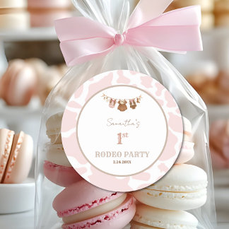 First Rodeo Pink Cowgirl Western Birthday ラウンドシール