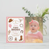First Rodeo Pink Girl Wild West 1st Birthday Photo 招待状 (スタンド正面)
