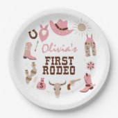 First Rodeo Pink Western Cowboy誕生日 ペーパープレート (正面)