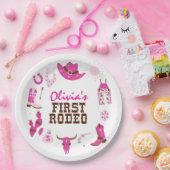 First Rodeo Pink Western Cowboy誕生日 ペーパープレート (パーティー)
