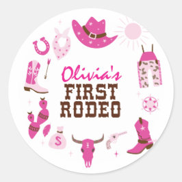 First Rodeo Pink Western Cowboy誕生日 ラウンドシール