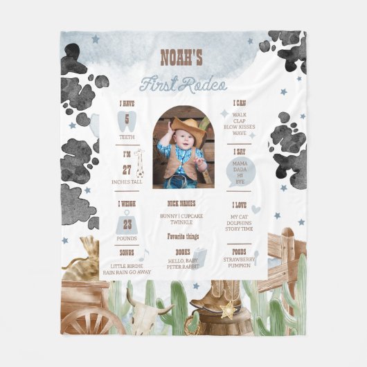 First Rodeo Rustic Wild West Milestone Sign  フリースブランケット (正面)