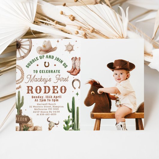 First Rodeo Western Cowboy 1st Birthday Invitation 招待状