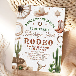 First Rodeo Western Cowboy 1st Birthday Invitation 招待状