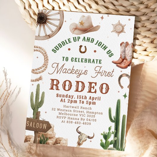 First Rodeo Western Cowboy 1st Birthday Invitation 招待状