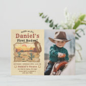 First Rodeo Western Cowboy 1st Birthday Photo 招待状 (スタンド正面)