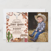 First Rodeo Western Cowboy 1st Birthday Photo 招待状 (正面)