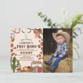 First Rodeo Western Cowboy 1st Birthday Photo 招待状 (スタンド正面)