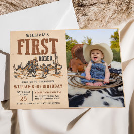First Rodeo Western Cowboy 1st Birthday Photo 招待状
