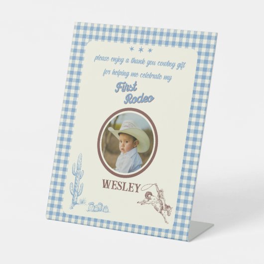 First Rodeo Western Cowboy Party Favor 台座サイン (正面)