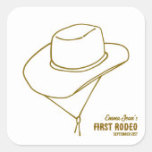First Rodeo Western Cowgirl Hat 1st Birthday スクエアシール (正面)
