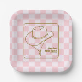 First Rodeo Western Pink Checkered 1st Birthday ペーパープレート (正面)