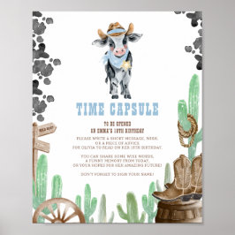 First Rodeo Wild West Baby Cow Time Capsule Sign ポスター