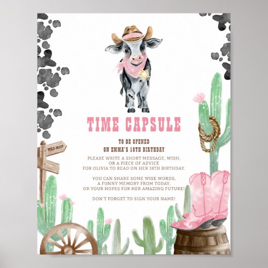 First Rodeo Wild West Baby Cow Time Capsule Sign ポスター (正面)