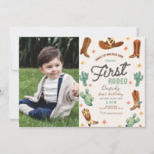 First rodeo Wild West Boy 1st Birthday Photo 招待状 (正面)