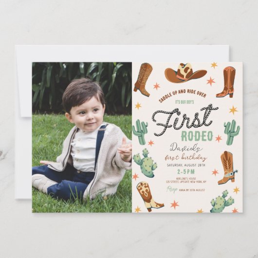 First rodeo Wild West Boy 1st Birthday Photo 招待状 (正面)