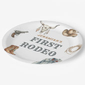 First Rodeo Wild West Cowboy Blue Birthday ペーパープレート (アングル)