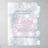 First Snowflakes Baby Shower Welcome Sign ポスター (正面)