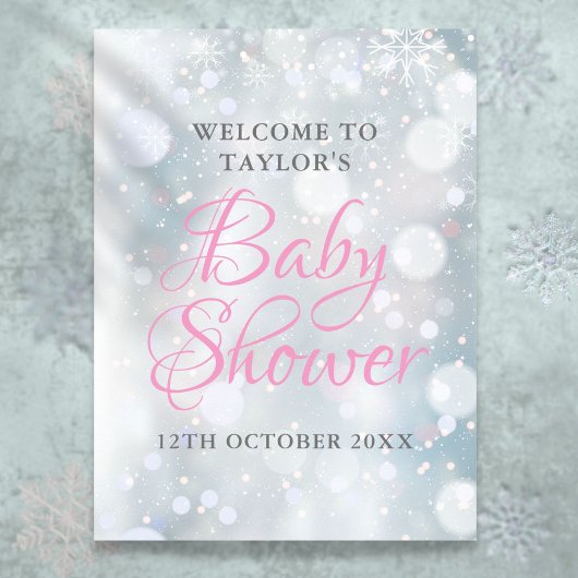 First Snowflakes Baby Shower Welcome Sign ポスター
