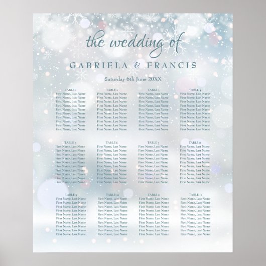 First Snowflakes Wedding Seating Chart ポスター (正面)