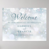 First Snowflakes Winter Wedding Welcome Sign ポスター (正面)