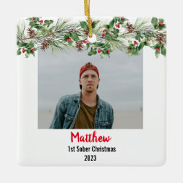 First Sober Christmas ミニマル Photo セラミックオーナメント
