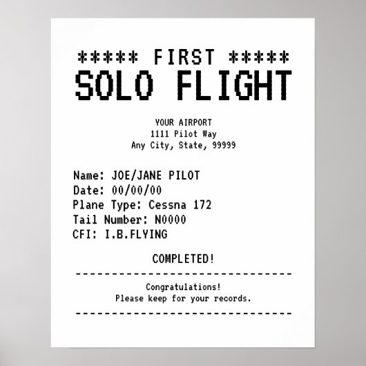 First Solo Flight Congratulations ポスター (正面)