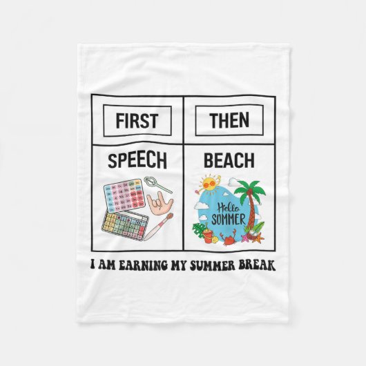 First Speech Then Beach Funny Speech Therapy Summe フリースブランケット (正面)
