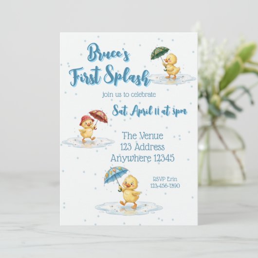 First Splash, Puddle Jumping Duck 1st Birthday 招待状 (スタンド正面)