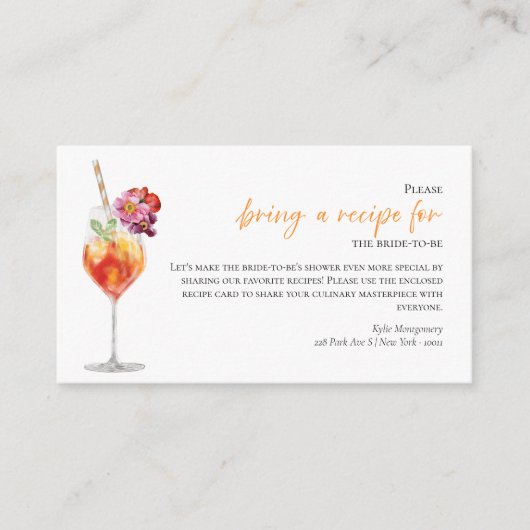 First Spritzブライダルシャワーレシピリクエストカード エンクロージャーカード (正面)