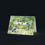 First steps, 1890 Vincent van Gogh. カード<br><div class="desc">First steps,  1890 Vincent van Gogh.  A lovely country living painting of a kid and his parents in their home backyard. The baby's first step brings the joy to his parents. Blessings to a family.</div>