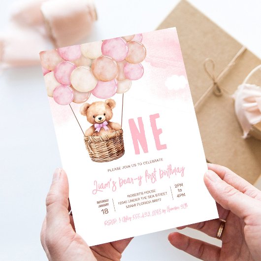 First Teddy Bear Boy Boho 1st誕生日 招待状